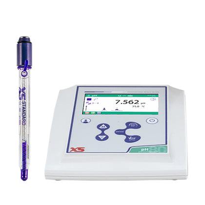 pHmetro pH 80 PRO BASIC completo di elettrodo XS Standard S7, cavo S7/BNC, sonda di temperatura NT 55, stativo portaelettrodi, tastiera esterna, tamponi colorati, cavo USB, ed alimentatore. NO STIRRER